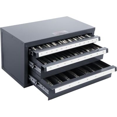 VEVOR End Mill Dispenser Kast, Drie-Lade End Mill Organizer Kast voor 1/8" tot 1", Stalen End Mill Dispenser Organizer Kast met Labels, 29-Compartiment Stapelbaar voor End Mill Opslag VEVOR End Mill Dispenser Kast, Drie-Lade End Mill Organizer Kast voor 1/8" tot 1", Stalen End Mill Dispenser Organizer Kast met Labels, 29-Compartiment Stapelbaar voor End Mill Opslag