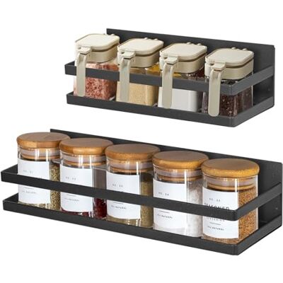 Uten Magnetisch kruidenrek, set van 2 sterke magnetische planken, wandmontage kruidenrek zonder boren, voor kast, koelkast, ruimtebesparend, keukenorganisatie, zwart Uten Magnetisch kruidenrek, set van 2 sterke magnetische planken, wandmontage kruidenrek zonder boren, voor kast, koelkast, ruimtebesparend, keukenorganisatie, zwart