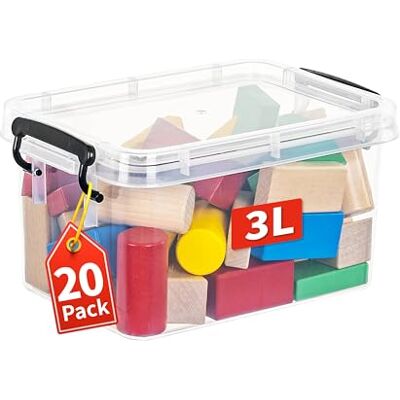 Cetomo Plastic opbergdozen, kleine opbergdoos met deksels, zonder franjes, stapelbaar, helder, 3 l 20 stuks Cetomo Plastic opbergdozen, kleine opbergdoos met deksels, zonder franjes, stapelbaar, helder, 3 l 20 stuks