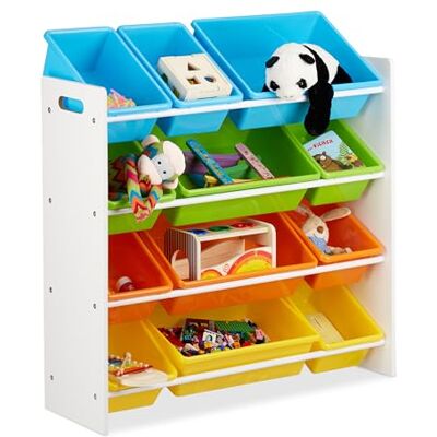 Relaxdays , Kleurrijk kinderrek met opbergplanken, speelgoedrek, MDF + kunststof, HxBxD 88x86x31 cm, XL Relaxdays , Kleurrijk kinderrek met opbergplanken, speelgoedrek, MDF + kunststof, HxBxD 88x86x31 cm, XL