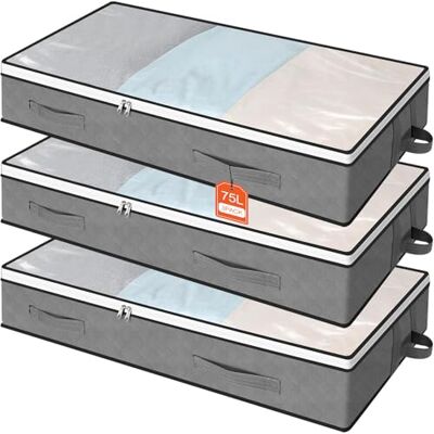 AiQInu 3 stuks opbergdozen voor onder het bed, 100 x 50 x 15 cm, opvouwbare onderbedcommode met kijkvenster, kledingopslag voor kleding, dekens en dekbedden AiQInu 3 stuks opbergdozen voor onder het bed, 100 x 50 x 15 cm, opvouwbare onderbedcommode met kijkvenster, kledingopslag voor kleding, dekens en dekbedden
