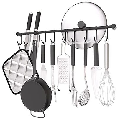 OKEPOO Wandgemonteerde gebruiksvoorwerpenhouder, roestvrij staal 50,8 cm haak bar gebruiksvoorwerpen met 10 stuks geruisloze schuifhaken, lepelrek hanger bar tool organizer voor keuken (zwart) OKEPOO Wandgemonteerde gebruiksvoorwerpenhouder, roestvrij staal 50,8 cm haak bar gebruiksvoorwerpen met 10 stuks geruisloze schuifhaken, lepelrek hanger bar tool organizer voor keuken (zwart)