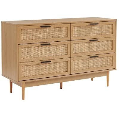 BAÏTA Commode Amana eiken look en rotan rieten 6 laden BAÏTA Commode Amana eiken look en rotan rieten 6 laden