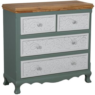 DRW Commode met 4 laden van hout met deksel in wit en natuur, 91 x 36 x 87 cm DRW Commode met 4 laden van hout met deksel in wit en natuur, 91 x 36 x 87 cm