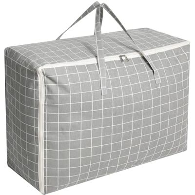 Cozary Grote opbergtas, 105 l, waterdicht, verhuiszakken met handvat voor kleding, dekens, kussens, 70 x 50 x 30 cm, grijs ruitpatroon Cozary Grote opbergtas, 105 l, waterdicht, verhuiszakken met handvat voor kleding, dekens, kussens, 70 x 50 x 30 cm, grijs ruitpatroon