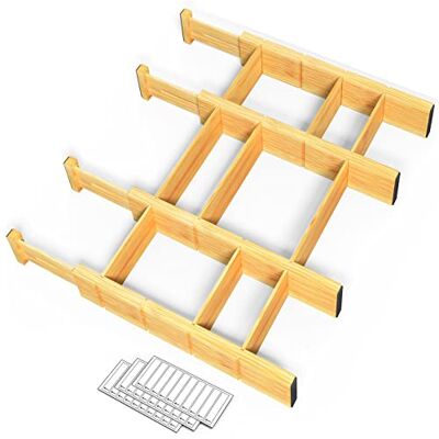 SpaceAid Bamboe ladeverdelers met inzetstukken en labels, keuken verstelbare ladeorganisatoren, uitbreidbare organisatie voor thuis, kantoor, dressoirs, 4 verdelers met 9 inzetstukken (13,2-17 inch) SpaceAid Bamboe ladeverdelers met inzetstukken en labels, keuken verstelbare ladeorganisatoren, uitbreidbare organisatie voor thuis, kantoor, dressoirs, 4 verdelers met 9 inzetstukken (13,2-17 inch)