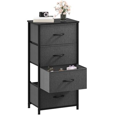 DWVO Ladecommode, 8 stoffen laden slaapkamerkast, dressoir voor slaapkamer, woonkamer met handgrepen, houten bovenkant en stevig stalen frame, zwart grijs DWVO Ladecommode, 8 stoffen laden slaapkamerkast, dressoir voor slaapkamer, woonkamer met handgrepen, houten bovenkant en stevig stalen frame, zwart grijs