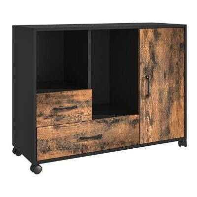 Relaxdays industriele archiefkast met 2 lades, open vakken, deur, op wielen, 70x90x35 cm, kantoorkast Relaxdays industriele archiefkast met 2 lades, open vakken, deur, op wielen, 70x90x35 cm, kantoorkast