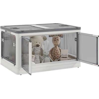 HOMCOM Opvouwbare en stapelbare opbergdoos van kunststof, 99 l, opbergbox met deksel en 4 wielen, 5-zijdige toegang, voor speelgoed en boeken, wit HOMCOM Opvouwbare en stapelbare opbergdoos van kunststof, 99 l, opbergbox met deksel en 4 wielen, 5-zijdige toegang, voor speelgoed en boeken, wit