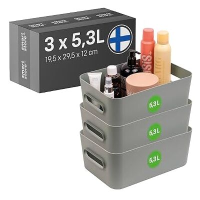 SmartStore middelgrote plastic opbergdoos met handvatten 3× 5,3 l Opbergmand voor badkamer, wasruimte, keuken, bureauladen en planken Groene opbergbak met 10 jaar garantie L29,5 ×B19,5×H12cm SmartStore middelgrote plastic opbergdoos met handvatten 3× 5,3 l Opbergmand voor badkamer, wasruimte, keuken, bureauladen en planken Groene opbergbak met 10 jaar garantie L29,5 ×B19,5×H12cm
