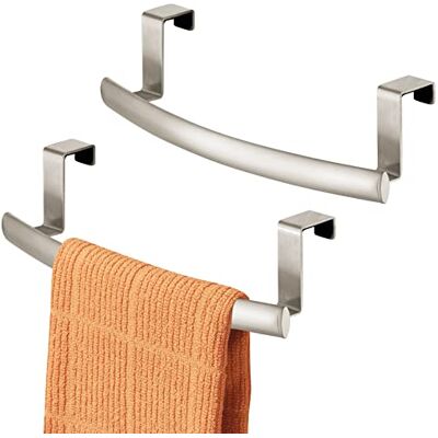 mDesign Stalen overdeur gebogen handdoekhouder opslag, hanger voor kast of kast, houder rek voor keuken, badkamer houdt hand/theedoeken, washandjes Spira Collection 2 stuks satijn mDesign Stalen overdeur gebogen handdoekhouder opslag, hanger voor kast of kast, houder rek voor keuken, badkamer houdt hand/theedoeken, washandjes Spira Collection 2 stuks satijn
