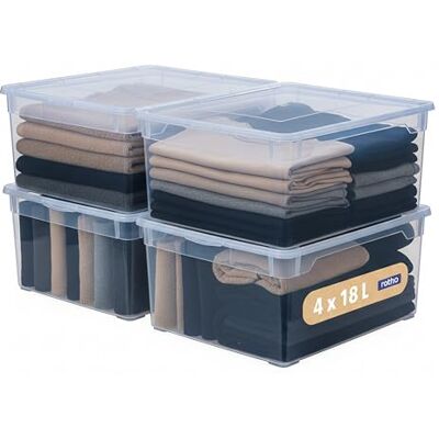 Rotho CLEAR Box 4-delige opbergbox set 18 L met deksel, stapelbaar, 40×33,5×17 cm, transparant blauw Opbergdozen, transparant blauw, ruimtebesparend stapelbaar, veilig afsluitbaar, 4 dozen met deksel voor kleding Rotho CLEAR Box 4-delige opbergbox set 18 L met deksel, stapelbaar, 40×33,5×17 cm, transparant blauw Opbergdozen, transparant blauw, ruimtebesparend stapelbaar, veilig afsluitbaar, 4 dozen met deksel voor kleding