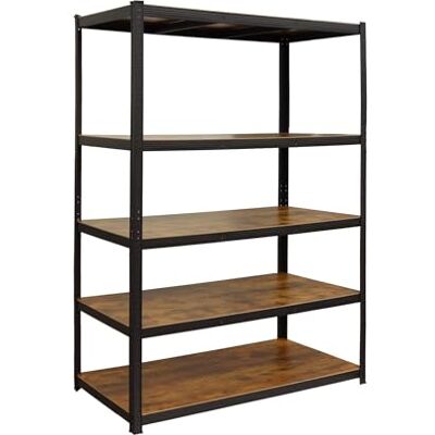Relaxdays zware lastrek, 500 kg, 5 niveaus, houtlook, staal & MDF, 200x120x40 cm, zwart/bruin Relaxdays zware lastrek, 500 kg, 5 niveaus, houtlook, staal & MDF, 200x120x40 cm, zwart/bruin