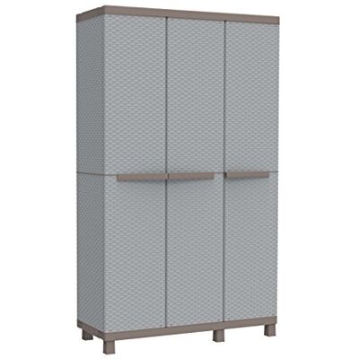 Terry , C-rotan 102a, multifunctionele kast met drie deuren in rotan-look, 2 gescheiden binnenruimtes, voor binnen en buiten, 102 x 39 x 170 cm Terry , C-rotan 102a, multifunctionele kast met drie deuren in rotan-look, 2 gescheiden binnenruimtes, voor binnen en buiten, 102 x 39 x 170 cm
