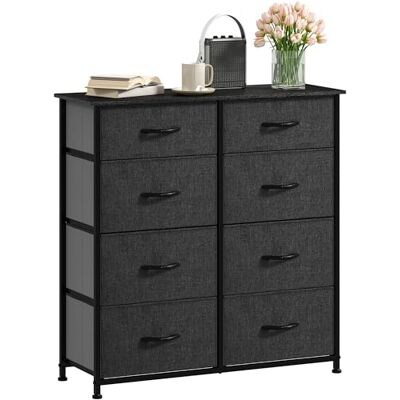DWVO Ladecommode, stoffen ladekast slaapkamerkast met 8 laden, dressoir voor slaapkamer, woonkamer met handgrepen, houten bovenkant en stevig stalen frame, zwart grijs DWVO Ladecommode, stoffen ladekast slaapkamerkast met 8 laden, dressoir voor slaapkamer, woonkamer met handgrepen, houten bovenkant en stevig stalen frame, zwart grijs