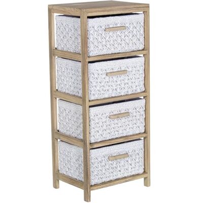 DRW Houten commode met 4 laden van stof in wit en naturel, 40 x 30 x 94 cm DRW Houten commode met 4 laden van stof in wit en naturel, 40 x 30 x 94 cm