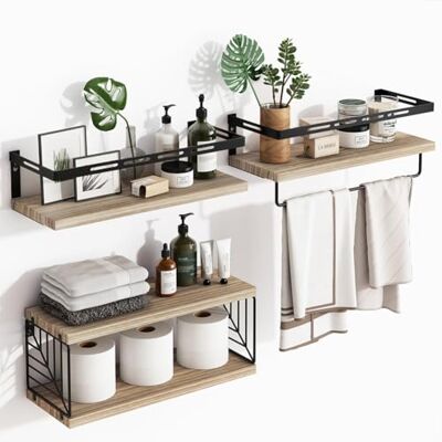 BAKAJI Set van 3 + 1 wandplanken van massief hout, multifunctionele wandplanken, houders en mand van metaal, plank voor slaapkamer, woonkamer, keuken, badkamer, boekenkast, ruimtebesparend (walnoot) BAKAJI Set van 3 + 1 wandplanken van massief hout, multifunctionele wandplanken, houders en mand van metaal, plank voor slaapkamer, woonkamer, keuken, badkamer, boekenkast, ruimtebesparend (walnoot)