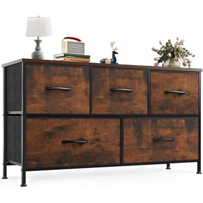 Sweetcrispy Dressoir, dressoir, woonkamer voor slaapkamer, met 5 stoffen laden, verstelbare poten, ladekast, dressoirkast voor slaapkamer, modern bruin Sweetcrispy Dressoir, dressoir, woonkamer voor slaapkamer, met 5 stoffen laden, verstelbare poten, ladekast, dressoirkast voor slaapkamer, modern bruin