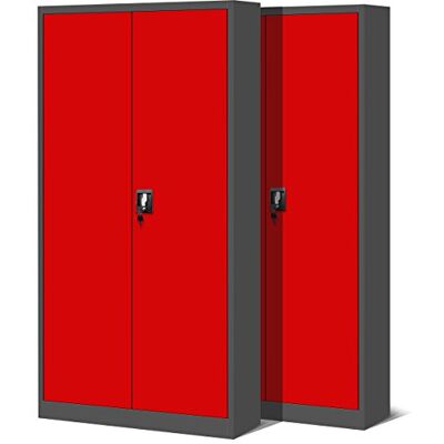 Jan Nowak by Domator24 2-delige set archiefkast XL C001H kantoorkast metalen kast 4 planken staalplaat poedercoating vleugeldeuren afsluitbaar 195 cm x 90 cm x 40 cm (antraciet/rood), metaal Jan Nowak by Domator24 2-delige set archiefkast XL C001H kantoorkast metalen kast 4 planken staalplaat poedercoating vleugeldeuren afsluitbaar 195 cm x 90 cm x 40 cm (antraciet/rood), metaal