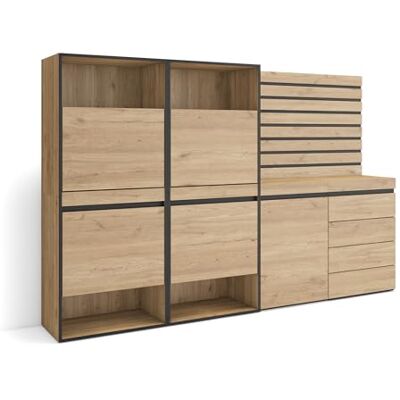 Skraut Home Schoenenkast Met 2 kleppen en 2 open vak 227x145x35 cm Voor slaapkamer, kamer Ladekast, Commode Lamellenwand Hout Moderne stijl Eiken Skraut Home Schoenenkast Met 2 kleppen en 2 open vak 227x145x35 cm Voor slaapkamer, kamer Ladekast, Commode Lamellenwand Hout Moderne stijl Eiken