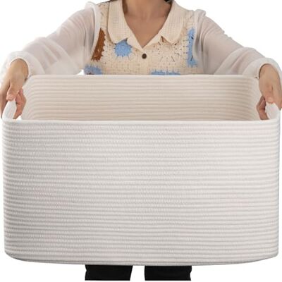 OIAHOMY 75L grote dekenmand, geweven katoenen touw manden voor organisatie, 55,9 x 43 cm x 30 cm, deken mand woonkamer, slaapkamer, kinderkamer, hondenspeelgoed opbergbakken, wit OIAHOMY 75L grote dekenmand, geweven katoenen touw manden voor organisatie, 55,9 x 43 cm x 30 cm, deken mand woonkamer, slaapkamer, kinderkamer, hondenspeelgoed opbergbakken, wit