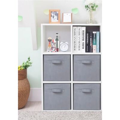 STORAGEIDEAS Opbergkubussen, 11 inch kubus opbergbakken, set van 4, stoffen opvouwbare opbergbakken met handgrepen, kastopbergbakken, Cubby kleding opbergmanden voor planken, grijs STORAGEIDEAS Opbergkubussen, 11 inch kubus opbergbakken, set van 4, stoffen opvouwbare opbergbakken met handgrepen, kastopbergbakken, Cubby kleding opbergmanden voor planken, grijs