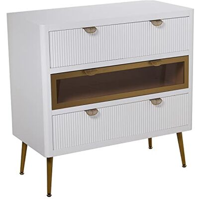 DRW Commode met 3 laden van hout, 1 glas, wit en goud, 80 x 40 x 80 cm, hoogte 20,5 cm DRW Commode met 3 laden van hout, 1 glas, wit en goud, 80 x 40 x 80 cm, hoogte 20,5 cm
