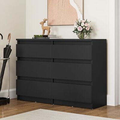 YITAHOME Ladekast slaapkamer, slaapkamermeubilair, commode hout, 6 laden met lopers, slaapkamer opbergkast, moderne slaapkamer nachtkastje opbergkast, 100 x 30 x 70 cm (zwart) YITAHOME Ladekast slaapkamer, slaapkamermeubilair, commode hout, 6 laden met lopers, slaapkamer opbergkast, moderne slaapkamer nachtkastje opbergkast, 100 x 30 x 70 cm (zwart)