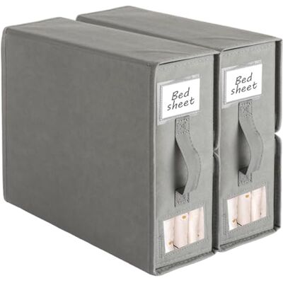 ASelected Set van 2 beddenlakenorganizers, opvouwbare beddenorganizer met handvat en raam, opbergdoos voor lakens onderbed dressoir organizer met vastgemaakte bandjes voor beddengoed, dekens, kleding, ASelected Set van 2 beddenlakenorganizers, opvouwbare beddenorganizer met handvat en raam, opbergdoos voor lakens onderbed dressoir organizer met vastgemaakte bandjes voor beddengoed, dekens, kleding,