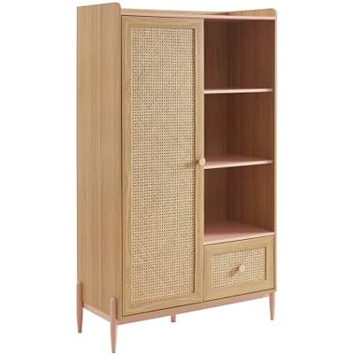 BAÏTA Kast Pablo Rose en rotan rieten 1 deur en 1 lade BAÏTA Kast Pablo Rose en rotan rieten 1 deur en 1 lade
