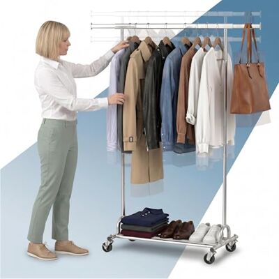 PORTENTUM Heavy duty kledingstang in hoogte verstelbaar met wielen en remmen, in hoogte verstelbaar tussen 149 en 174 cm, tot 180 kg draagvermogen, kledingrek, stalen frame, 45 x 92-132 cm breed PORTENTUM Heavy duty kledingstang in hoogte verstelbaar met wielen en remmen, in hoogte verstelbaar tussen 149 en 174 cm, tot 180 kg draagvermogen, kledingrek, stalen frame, 45 x 92-132 cm breed