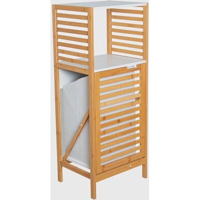DRW Badkamerrek van hout met mand en 2 legplanken, wit en natuur, 38 x 30 x 95 cm DRW Badkamerrek van hout met mand en 2 legplanken, wit en natuur, 38 x 30 x 95 cm