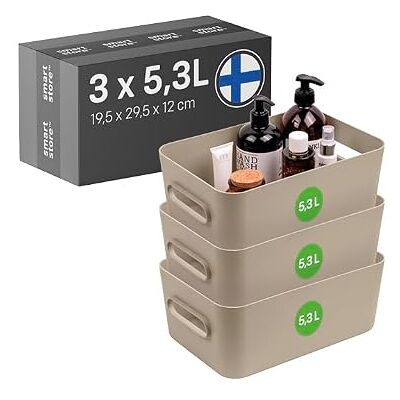 SmartStore middelgrote plastic opbergdoos met handvatten 3× 5,3 l Opbergmand voor badkamer, wasruimte, keuken, bureauladen en planken Beige opbergbak met 10 jaar garantie L29,5 × B19,5 × H12 cm SmartStore middelgrote plastic opbergdoos met handvatten 3× 5,3 l Opbergmand voor badkamer, wasruimte, keuken, bureauladen en planken Beige opbergbak met 10 jaar garantie L29,5 × B19,5 × H12 cm