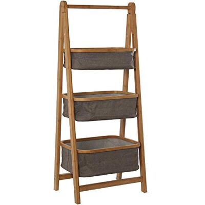 DRW Commode van bamboe met 3 manden van linnen in grijs 44 x 33 x 109 cm DRW Commode van bamboe met 3 manden van linnen in grijs 44 x 33 x 109 cm
