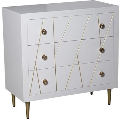 DRW Houten commode met drie laden in wit en goud, 80 x 40 x 80 cm DRW Houten commode met drie laden in wit en goud, 80 x 40 x 80 cm