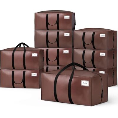 VOUNOT ® 10 Stuks Grote Verhuis Opbergtassen, Opvouwbare Opslagtassen met Stevige Handgrepen en Rugzakriemen, Alternatief voor Verhuisdozen voor Kleding, Beddengoed, Camping, Bruin VOUNOT ® 10 Stuks Grote Verhuis Opbergtassen, Opvouwbare Opslagtassen met Stevige Handgrepen en Rugzakriemen, Alternatief voor Verhuisdozen voor Kleding, Beddengoed, Camping, Bruin