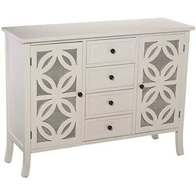 DRW Commode met 2 deuren en 4 laden van hout en spiegel in wit DRW Commode met 2 deuren en 4 laden van hout en spiegel in wit