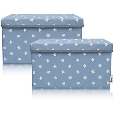 LIFENEY Set van 2 opbergdozen voor kinderen, 37 x 25 x 21 cm, opbergmand voor kinderkamer en woonkamer, kinderopbergkist (turquoise ster) LIFENEY Set van 2 opbergdozen voor kinderen, 37 x 25 x 21 cm, opbergmand voor kinderkamer en woonkamer, kinderopbergkist (turquoise ster)
