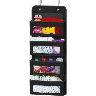 Simple Houseware Over deur/muur Mount 4 Clear Window Pocket Organizer, Zwart Simple Houseware Over deur/muur Mount 4 Clear Window Pocket Organizer, Zwart