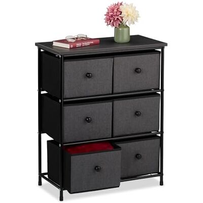 Relaxdays ladekast met 6 stoffen lades, hal, woonkamer, slaapkamer, 73x60x32 cm, grijs-zwart, metalen dressoir Relaxdays ladekast met 6 stoffen lades, hal, woonkamer, slaapkamer, 73x60x32 cm, grijs-zwart, metalen dressoir