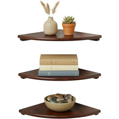 Relaxdays hoekrek, HxBxD: 3 x 18 x 18 cm, walnoothout, decoratie, draaglast: 5 kg, hangend boekenrek, donkerbruin Relaxdays hoekrek, HxBxD: 3 x 18 x 18 cm, walnoothout, decoratie, draaglast: 5 kg, hangend boekenrek, donkerbruin
