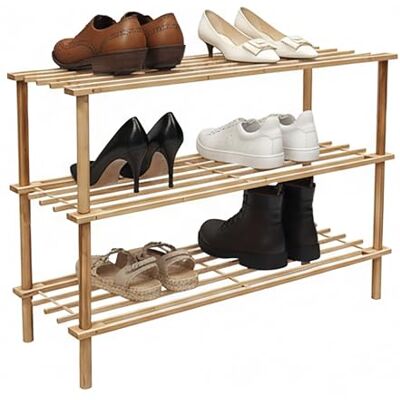Relaxdays schoenenrek bamboe, 3 niveaus, voor 9 paar, H x B x D: 48 x 74 x 26 cm, met roosterplanken, naturel Relaxdays schoenenrek bamboe, 3 niveaus, voor 9 paar, H x B x D: 48 x 74 x 26 cm, met roosterplanken, naturel