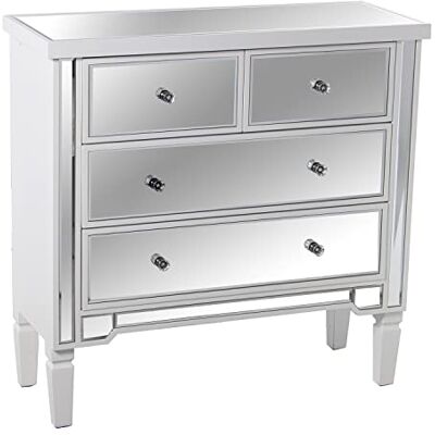 DRW Commode met 4 laden van hout en spiegel in wit en spiegel 85 x 33 x 84 cm DRW Commode met 4 laden van hout en spiegel in wit en spiegel 85 x 33 x 84 cm