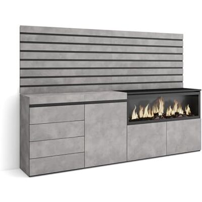 Skraut Home Dressoir, Opbergkast Buffetkast, Sideboard 214x145x35 cm Voor slaapkamer, kamer Elektrische haard XXL Ladekast, Commode Moderne stijl Cement Skraut Home Dressoir, Opbergkast Buffetkast, Sideboard 214x145x35 cm Voor slaapkamer, kamer Elektrische haard XXL Ladekast, Commode Moderne stijl Cement