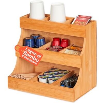 Avilia Multifunctionele organizer van bamboehout met 9 vakken, gemakkelijk te reinigen, natuurlijke en stabiele opbergdoos voor keuken, café, badkamer of kantoor, modern design Avilia Multifunctionele organizer van bamboehout met 9 vakken, gemakkelijk te reinigen, natuurlijke en stabiele opbergdoos voor keuken, café, badkamer of kantoor, modern design