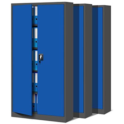 Jan Nowak Set van 3 bureaukast C001 archiefkast multifunctionele kast metalen kast opslagkast 4 planken staalplaat poedercoating 185 cm x 90 cm x 40 cm (antraciet-blauw) Jan Nowak Set van 3 bureaukast C001 archiefkast multifunctionele kast metalen kast opslagkast 4 planken staalplaat poedercoating 185 cm x 90 cm x 40 cm (antraciet-blauw)