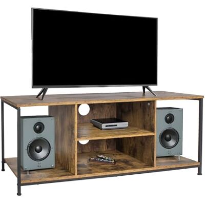 Relaxdays TV-lowboard, industriële stijl, 4 open vakken, kabeldoorvoer, tot 55 inch, bruin/zwart, 120x40x50 cm Relaxdays TV-lowboard, industriële stijl, 4 open vakken, kabeldoorvoer, tot 55 inch, bruin/zwart, 120x40x50 cm
