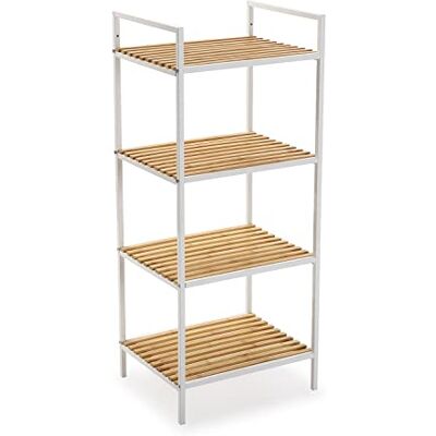 Versa rek in rustieke stijl, wit, afmetingen (H x L x B) 95,0 x 32,5 x 39,0 cm, bamboe, metaal, witte kleur Versa rek in rustieke stijl, wit, afmetingen (H x L x B) 95,0 x 32,5 x 39,0 cm, bamboe, metaal, witte kleur