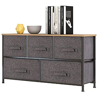 Mondeer Opbergkast, grote commode van stof met 5 laden, opbergtoren, kast, commode voor hal, slaapkamer, woonkamer, badkamer, kinderkamer, grijs Mondeer Opbergkast, grote commode van stof met 5 laden, opbergtoren, kast, commode voor hal, slaapkamer, woonkamer, badkamer, kinderkamer, grijs