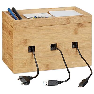Relaxdays kabelbox bamboe, kabelmanagement, HxBxD: 16,5 x 25,5 x 14 cm, bureau multi-oplaadstation, cable box, natuur Relaxdays kabelbox bamboe, kabelmanagement, HxBxD: 16,5 x 25,5 x 14 cm, bureau multi-oplaadstation, cable box, natuur